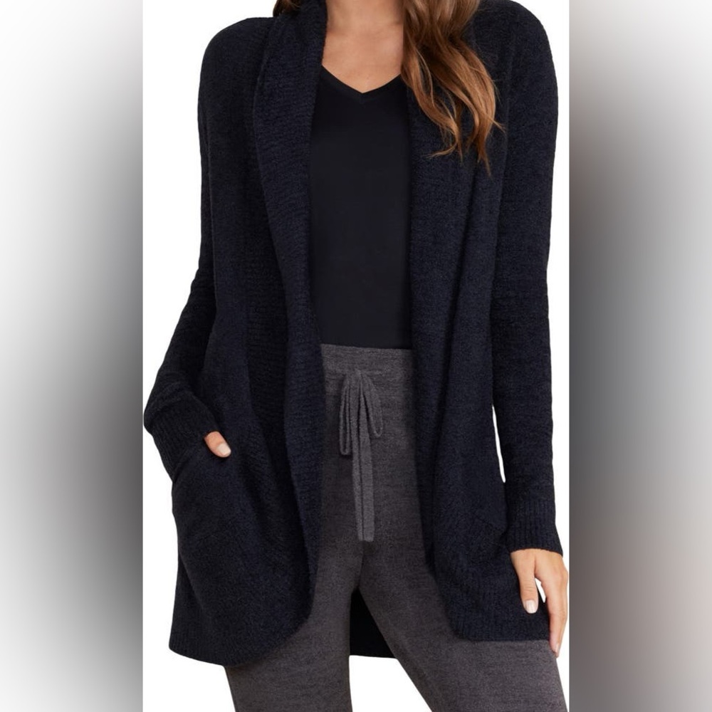 Barefoot Dreams Cozychic Lite Calypso Women Size Small cardigan open front Black
